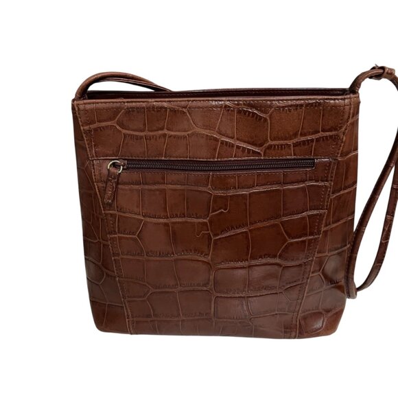 Vintage‎ Worthington Brown Croc Embossed Leather 3 Compartment Shoulder Bag - Picture 6 of 11